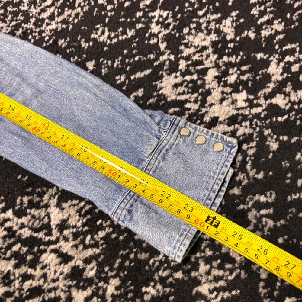 Polo Ralph Lauren Mens Distressed Denim Western Shirt Light Wash Pearl Snap M